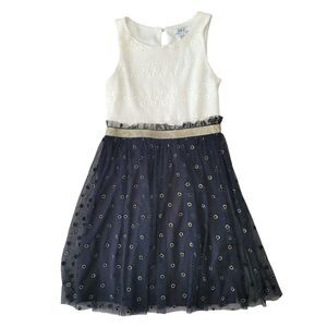 AUW Girl’s Party Dress Black White Gold Tutu Skirt Size 10 Holiday Christmas